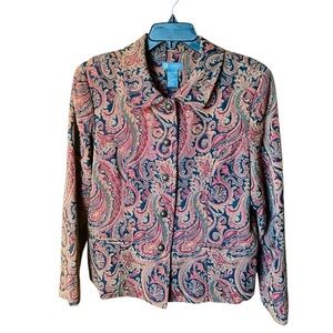 Vintage Koret paisley tapestry button down blazer jacket SZ 12 navy brown red
